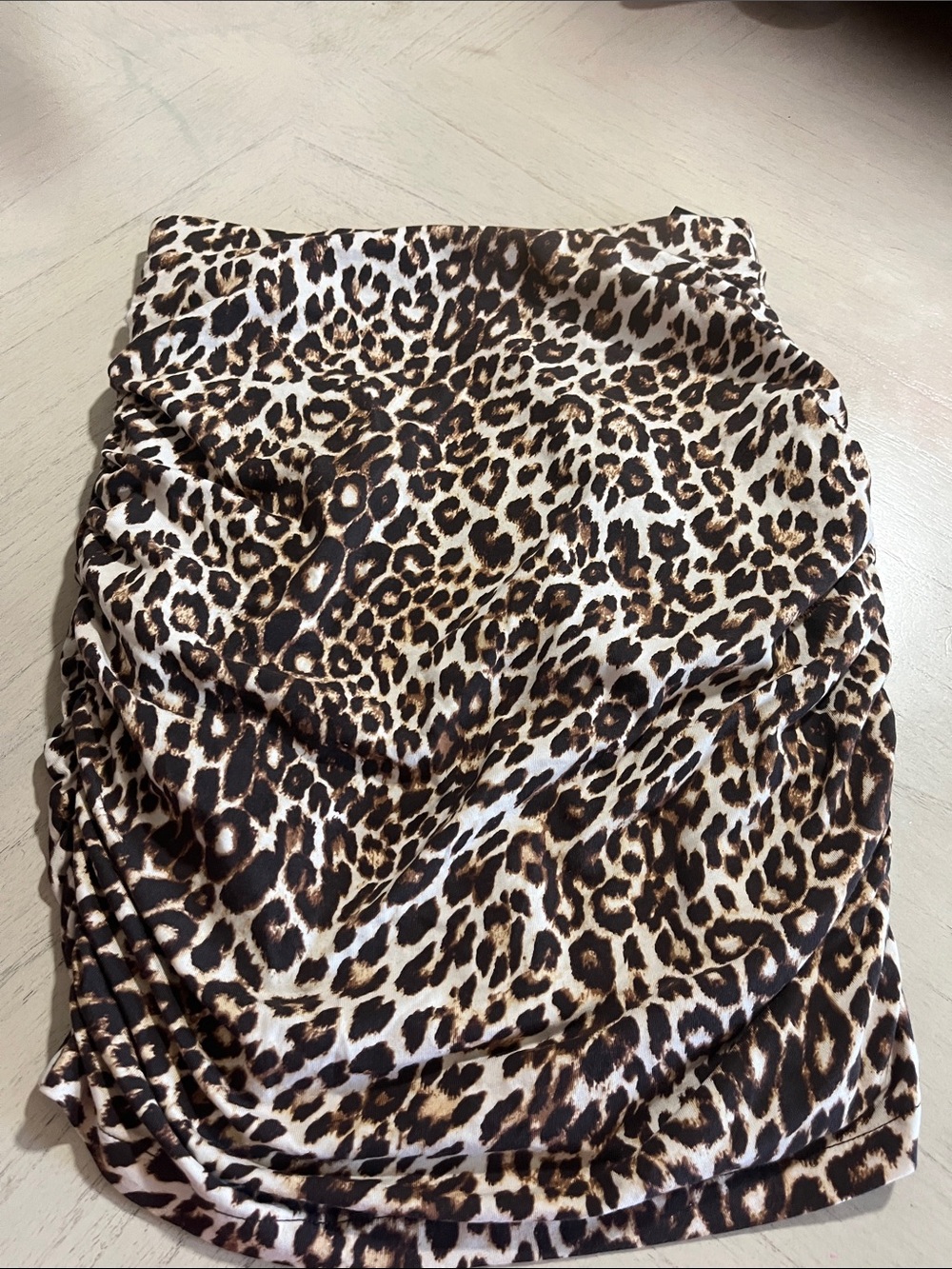 HUE Leopard Print Ruched Mini Skirt - Brown & Cream